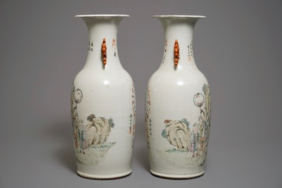 A pair of large Chinese qianjiang cai vases, 19/20th C.